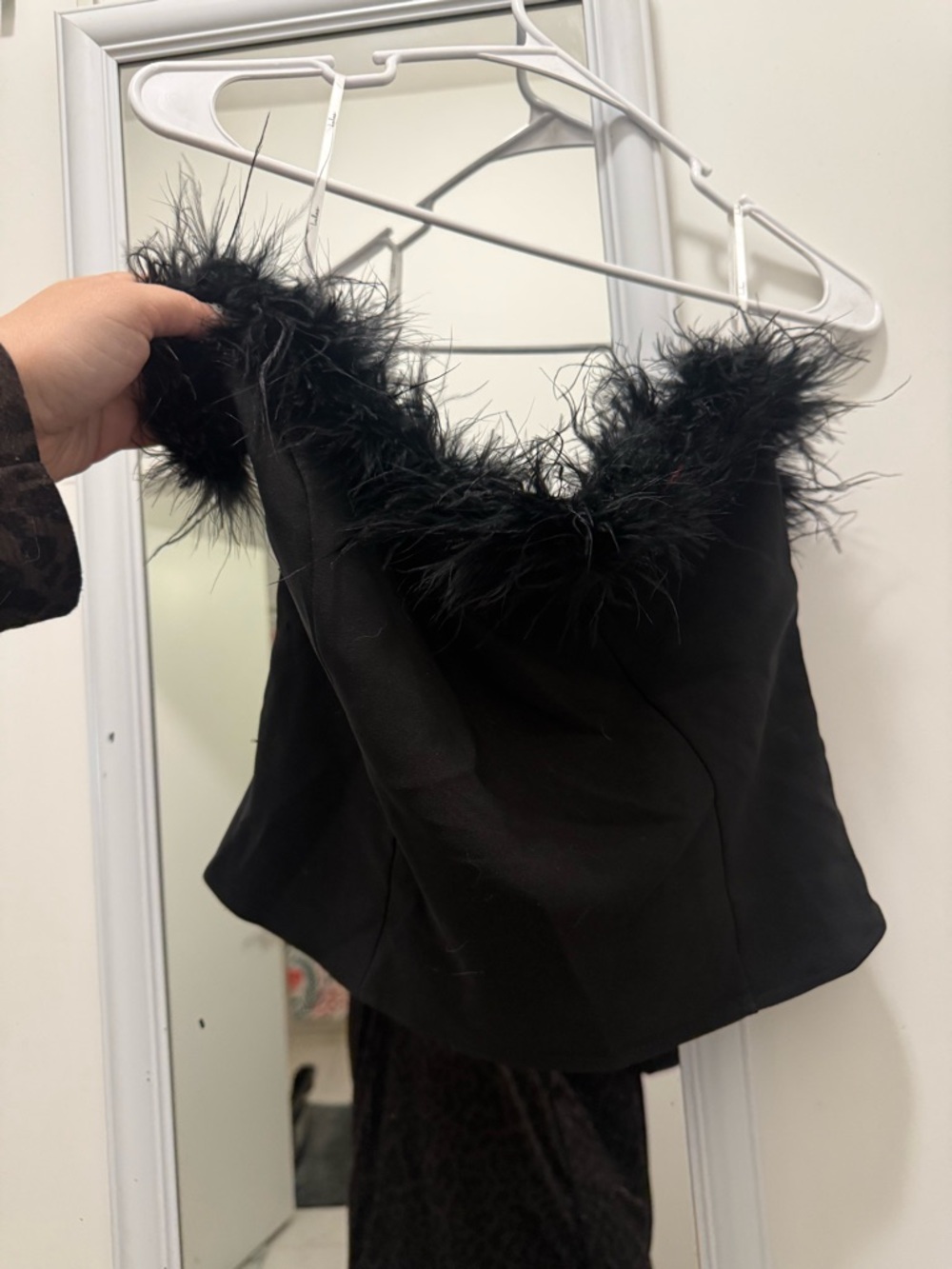 Lulu's Black Feather Trim Crop Corset Top